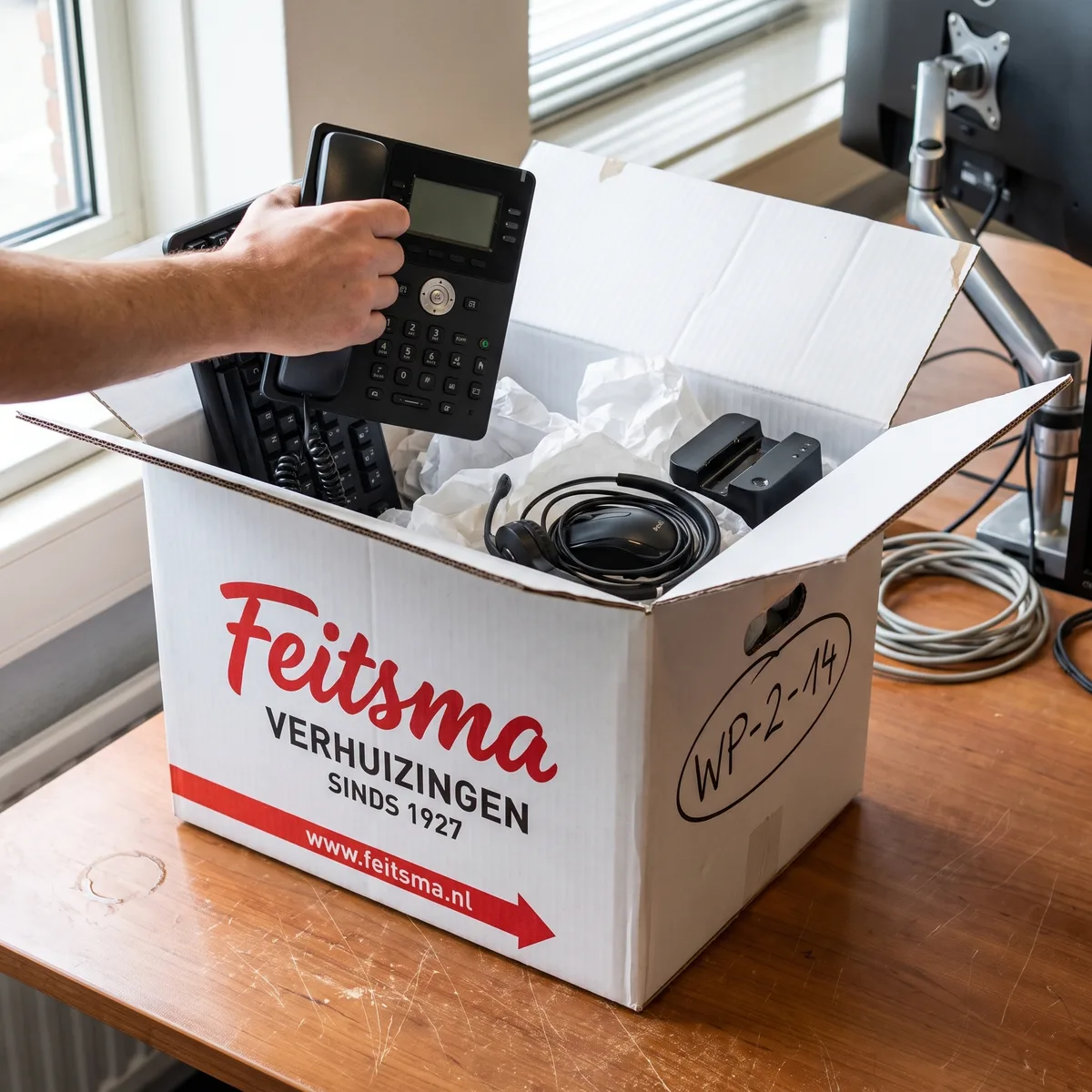 Werkstation compleet ingepakt in een witte Feitsma-doos met code