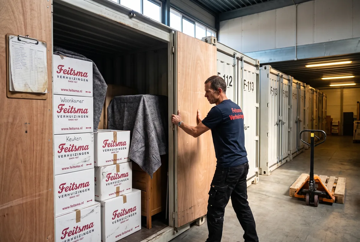 Opslagcontainer in de Feitsma-loods wordt gesloten