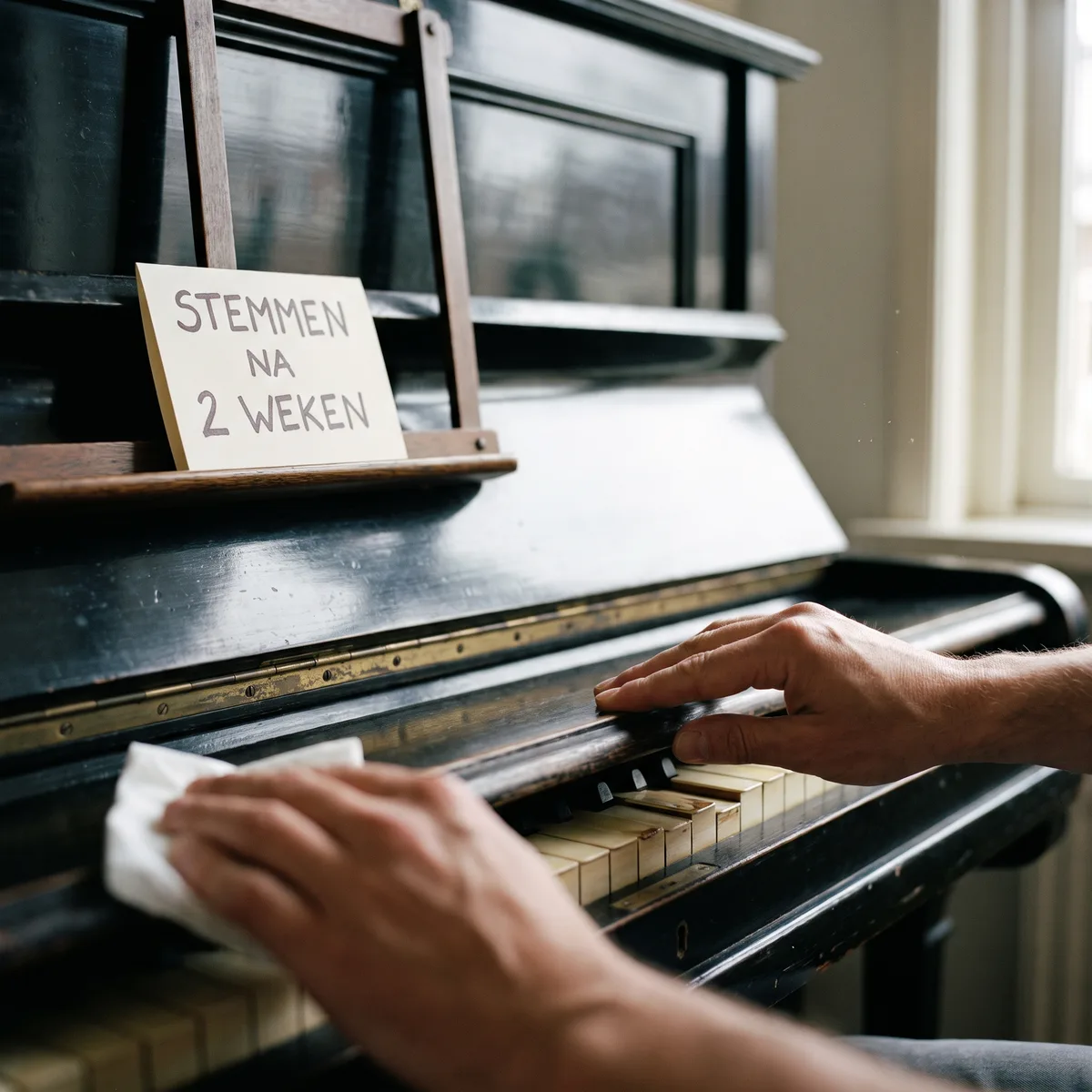 Klavierklep gaat dicht voordat de piano wordt ingepakt